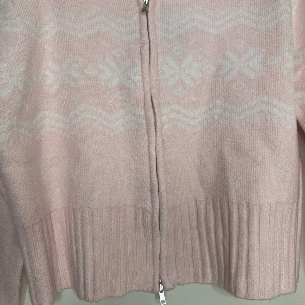 Planet Heart women's double zipper crop Fair isle light pink sweater girly cabin - Picture 8 of 9